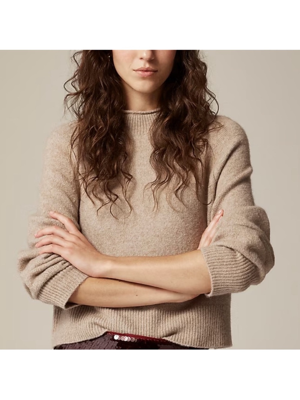 J. Crew Women’s Rollneck Sweater Supersoft Yarn Light Taupe Tan Size XXL